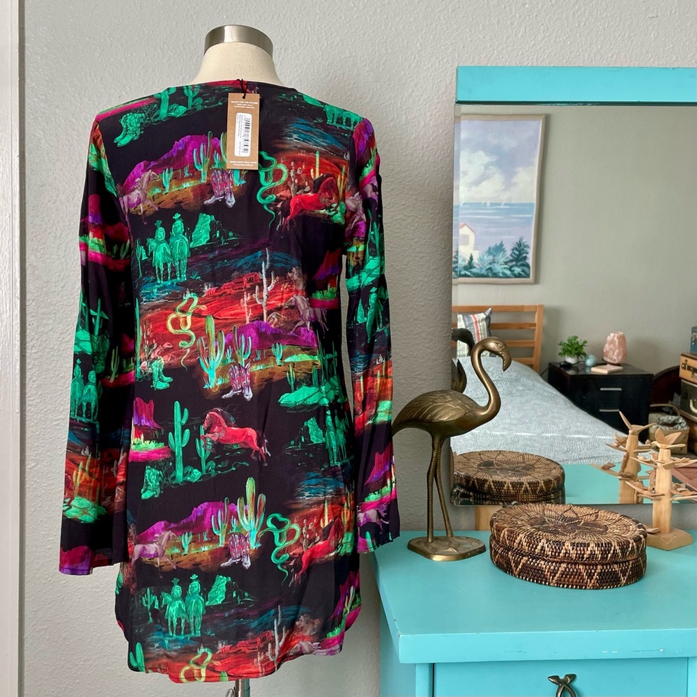 Nasty Gal Black Desert Print V-Neck Rodeo Plunge Minidress Sz 6 New With Tags - Picture 5 of 15